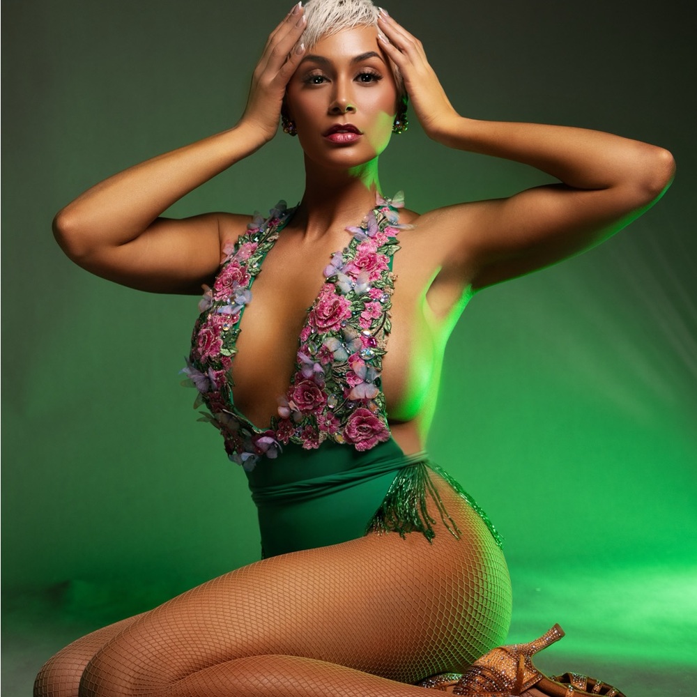 Floral Embellished Green Bodysuit/Fairy Costume